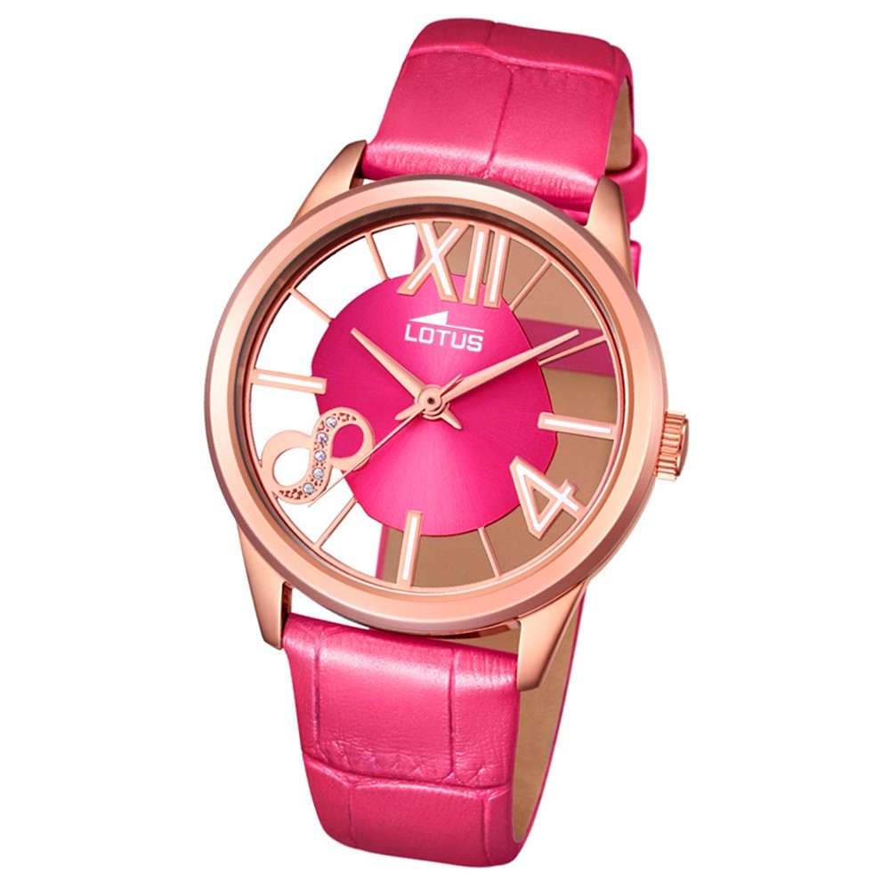 LOTUS Damen-Armbanduhr transparent Trendy Analog Quarz-Uhr Leder pink UL18306/2
