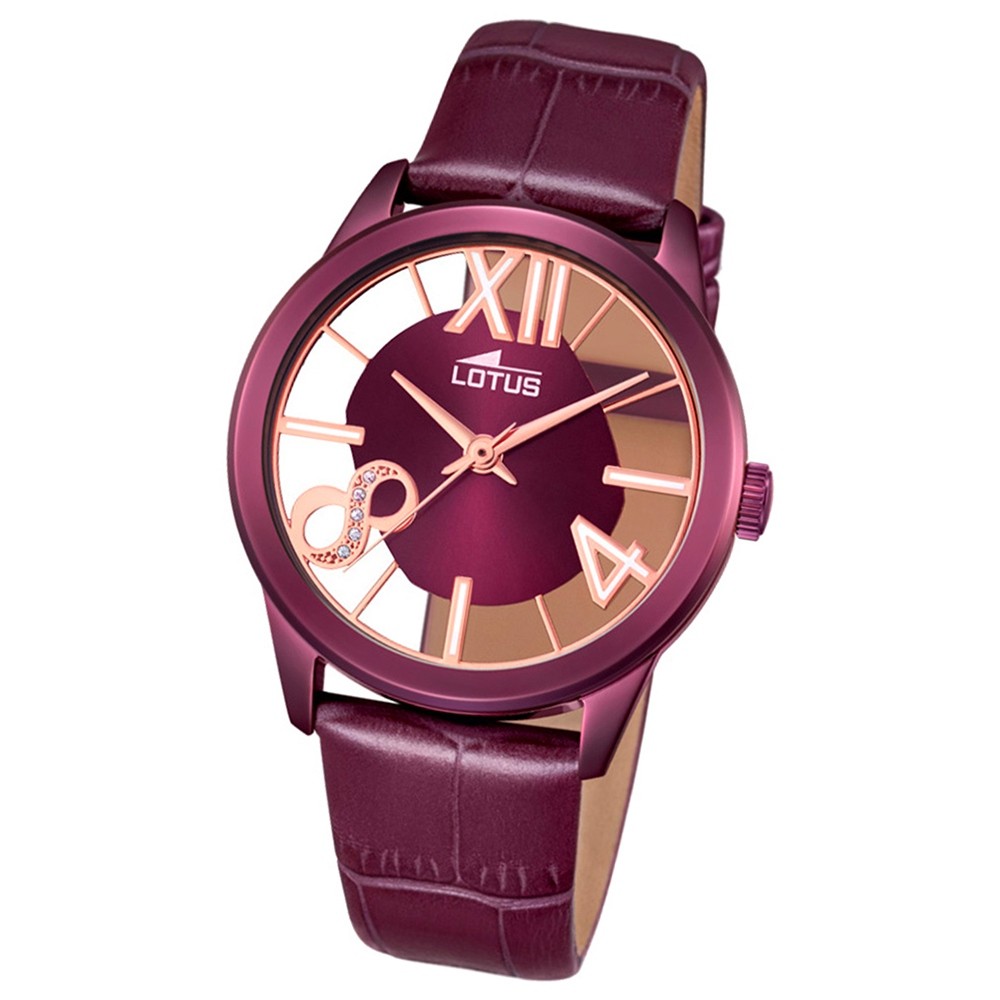 LOTUS Damen-Armbanduhr transparent Trendy Analog Quarz-Uhr Leder lila UL18308/1