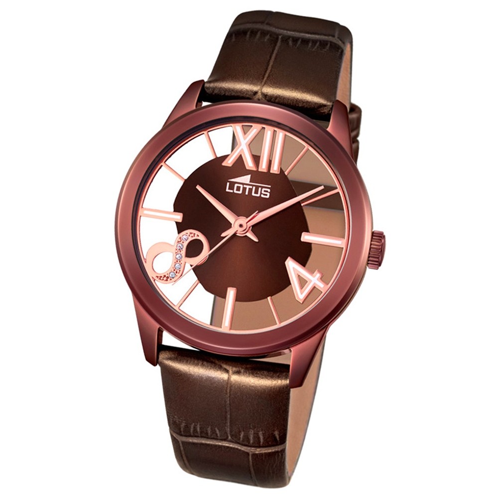 LOTUS Damen-Armbanduhr transparent Trendy Analog Quarz-Uhr Leder braun UL18309/1