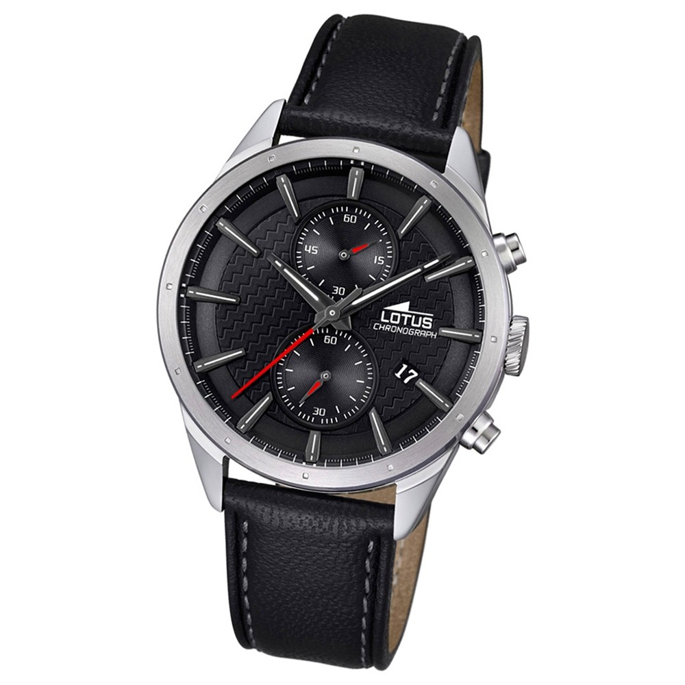 LOTUS Herren-Armbanduhr Khrono Chronograph Quarz-Uhr Leder schwarz UL18313/2