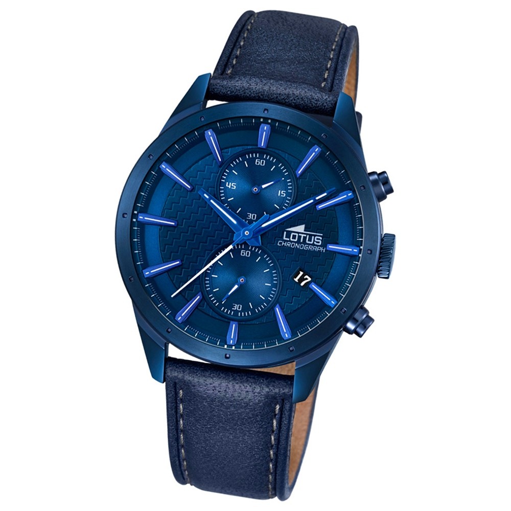 LOTUS Herren-Armbanduhr Khrono Chronograph Quarz-Uhr Leder blau UL18315/1