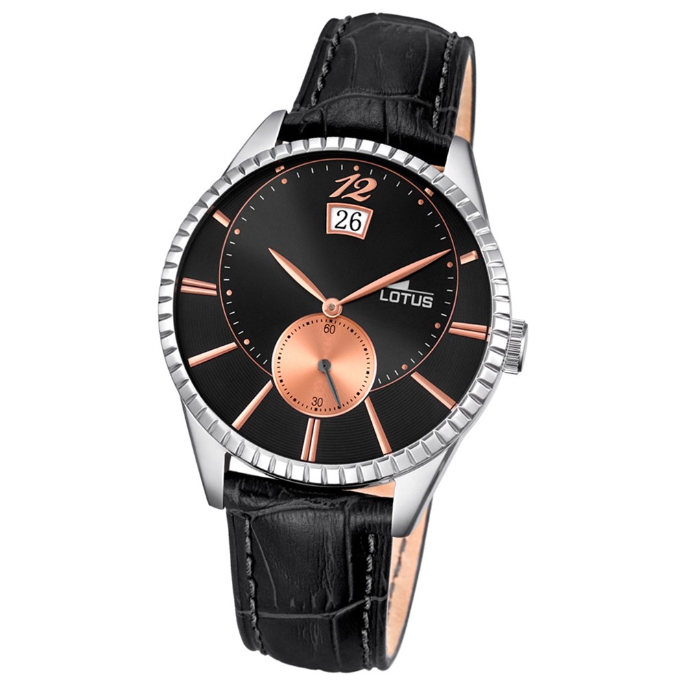 LOTUS Herren-Armbanduhr Elegant Analog Quarz-Uhr Leder schwarz UL18322/6