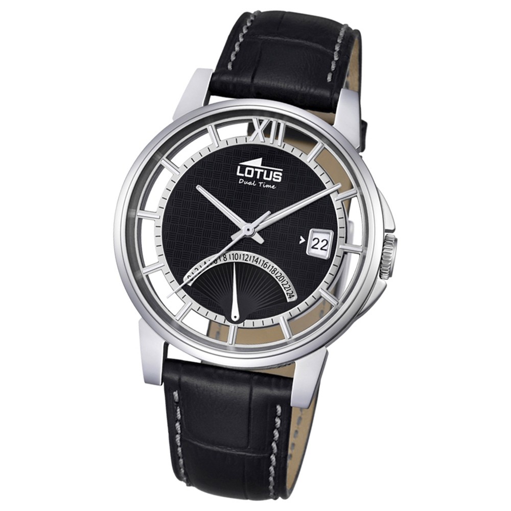 LOTUS Herren Damen-Uhr Minimalist Transparent Quarz Leder schwarz UL18325/2