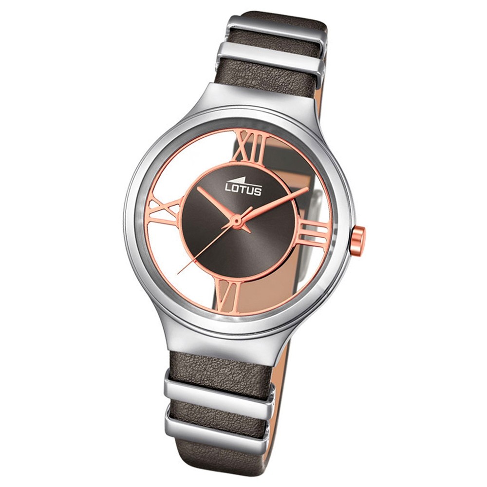 LOTUS Damen-Uhr transparent Trendy Analog Quarz Leder grau stahl UL18337/1
