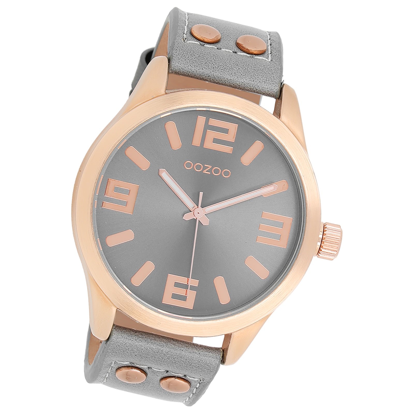 OOZOO Damenuhr blaugrau/rosegold 46mm, Uhr mit Leder-Armband UOC1154
