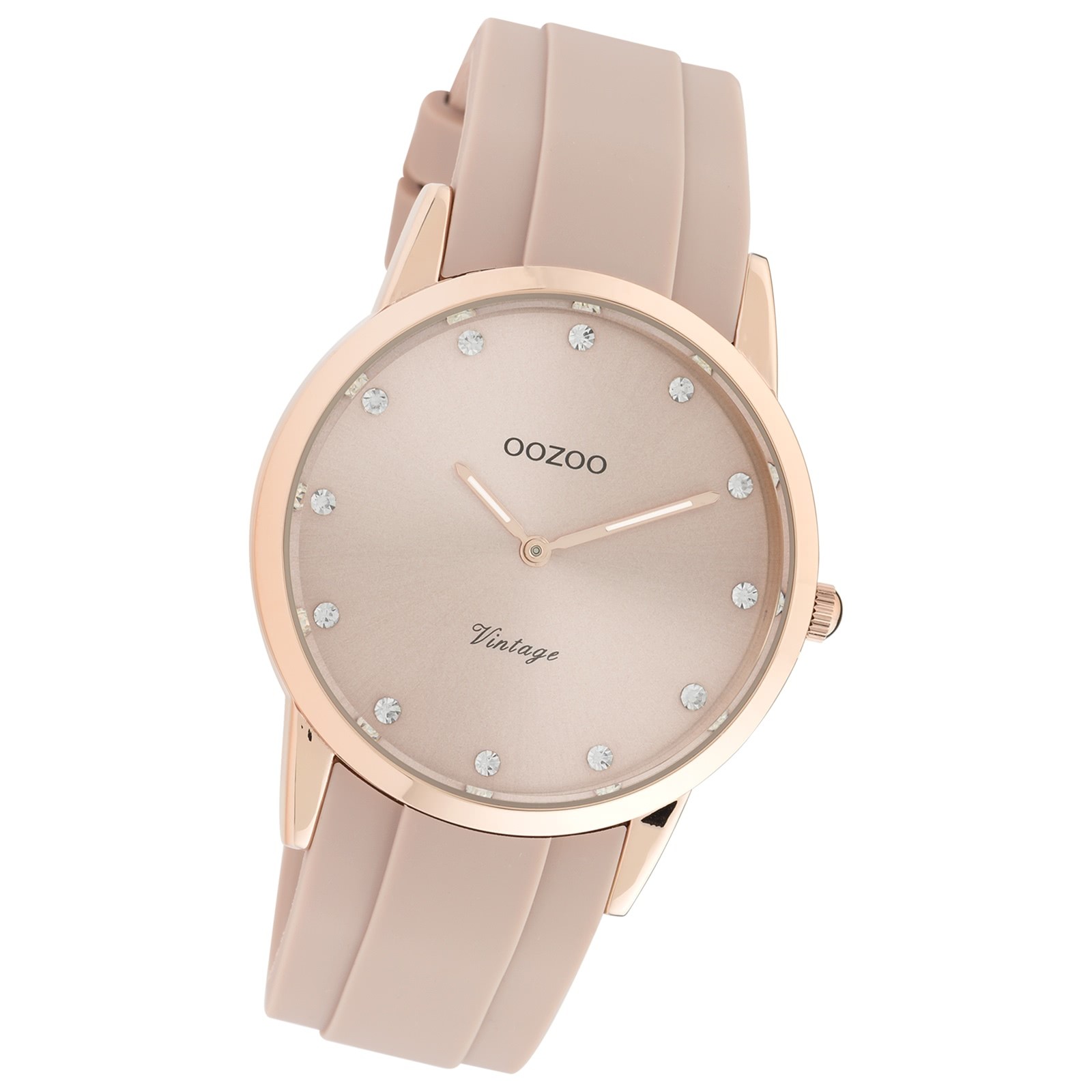 Oozoo Damen Armbanduhr Vintage Series Analog Silikon beige rosa UOC20175