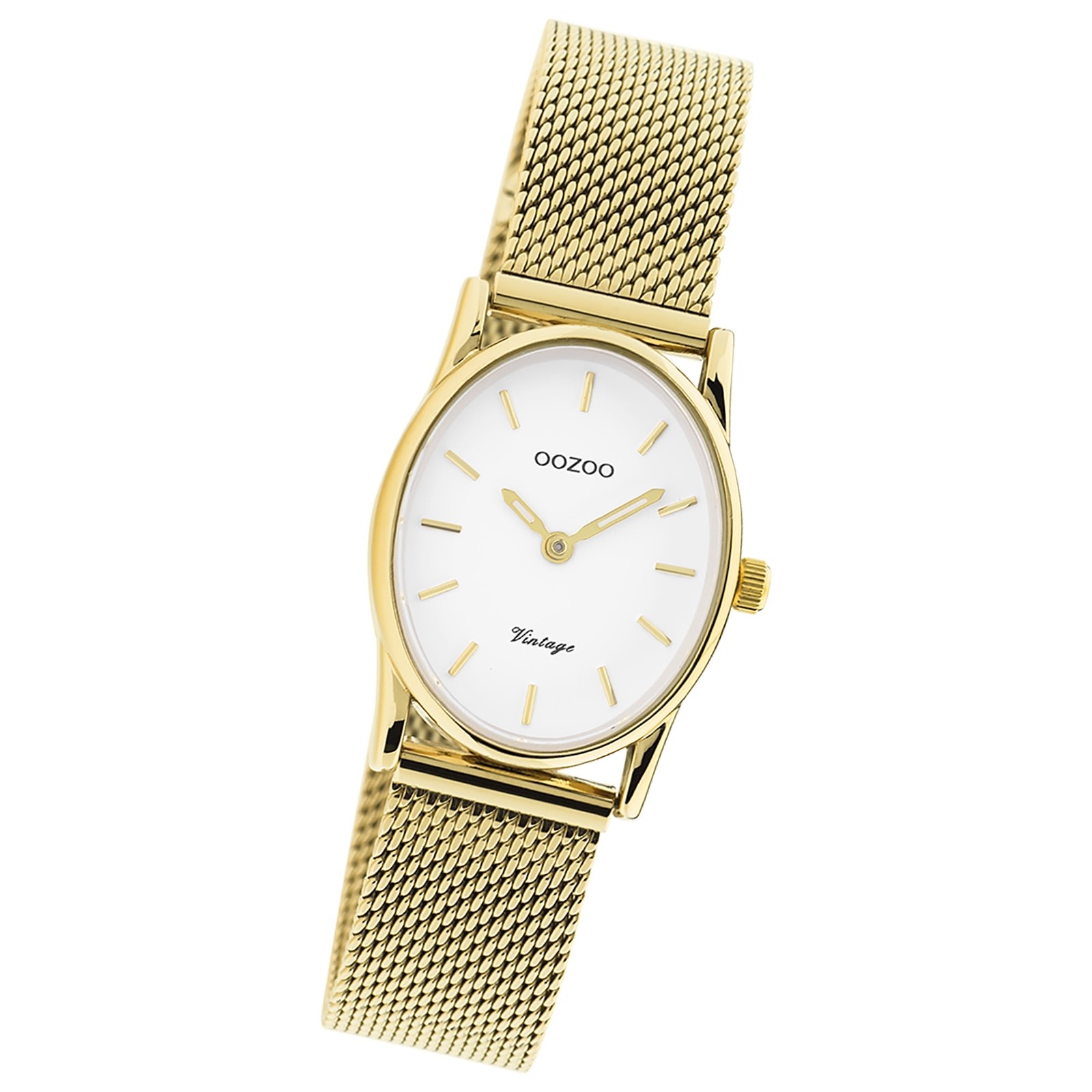 Oozoo Damen Armbanduhr Vintage Series Analog Metall Mesh gold UOC20258