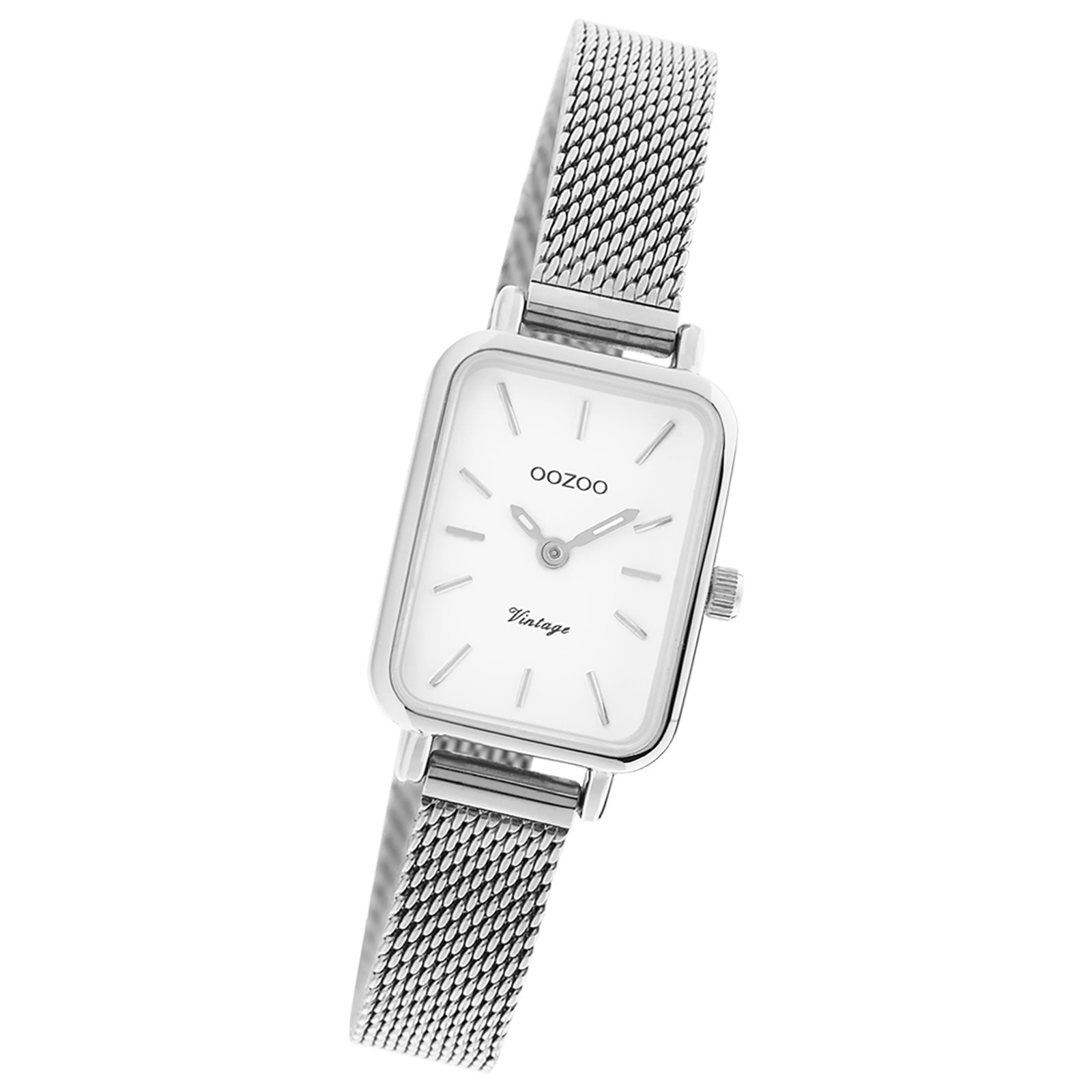 Oozoo Damen Armbanduhr Vintage Series Analog Metall Mesh silber UOC20266