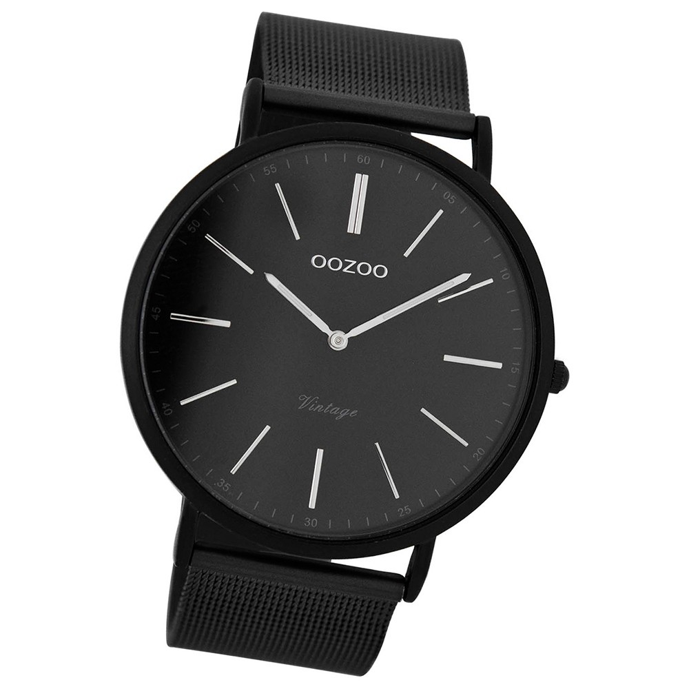 Oozoo Damen Herren-Uhr Ultra Slim Quarzuhr Metall-Armband schwarz UOC7383