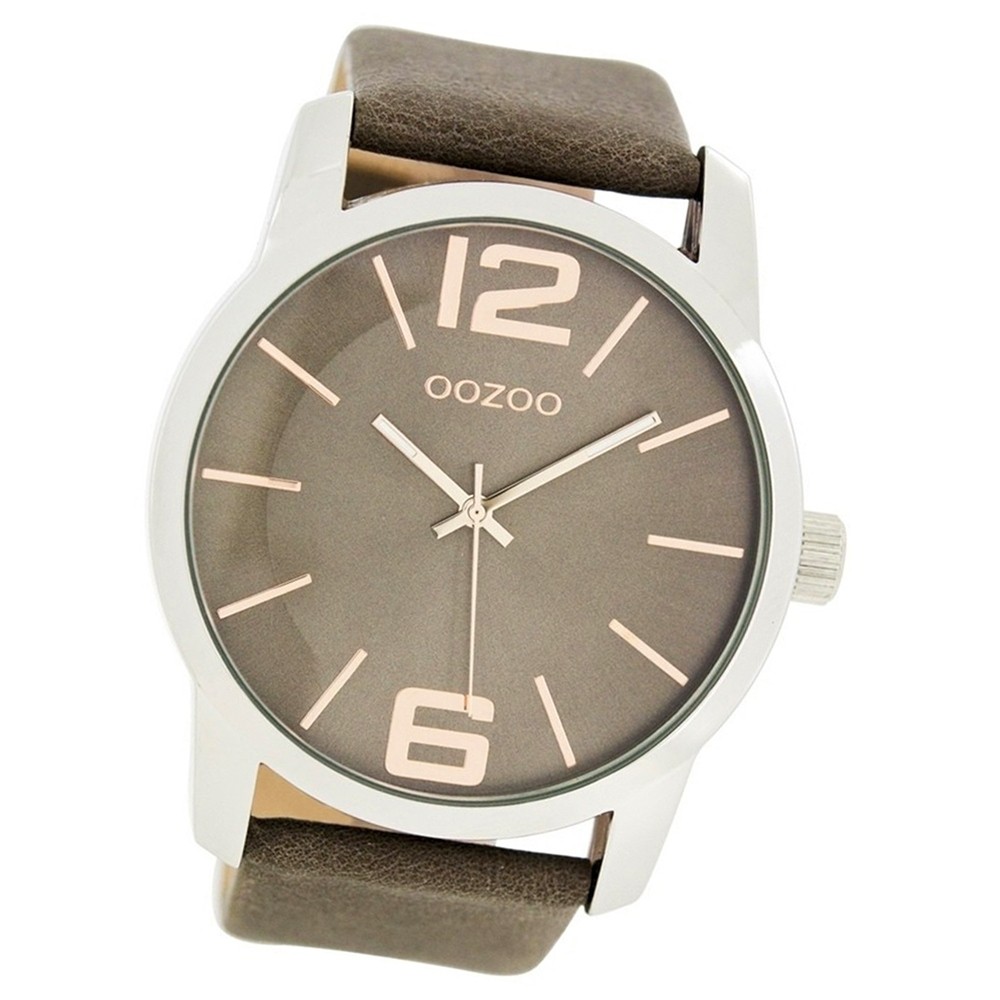 Oozoo Herren Damen-Uhr Timepieces Quarzuhr Leder-Armband grau braun UOC7413