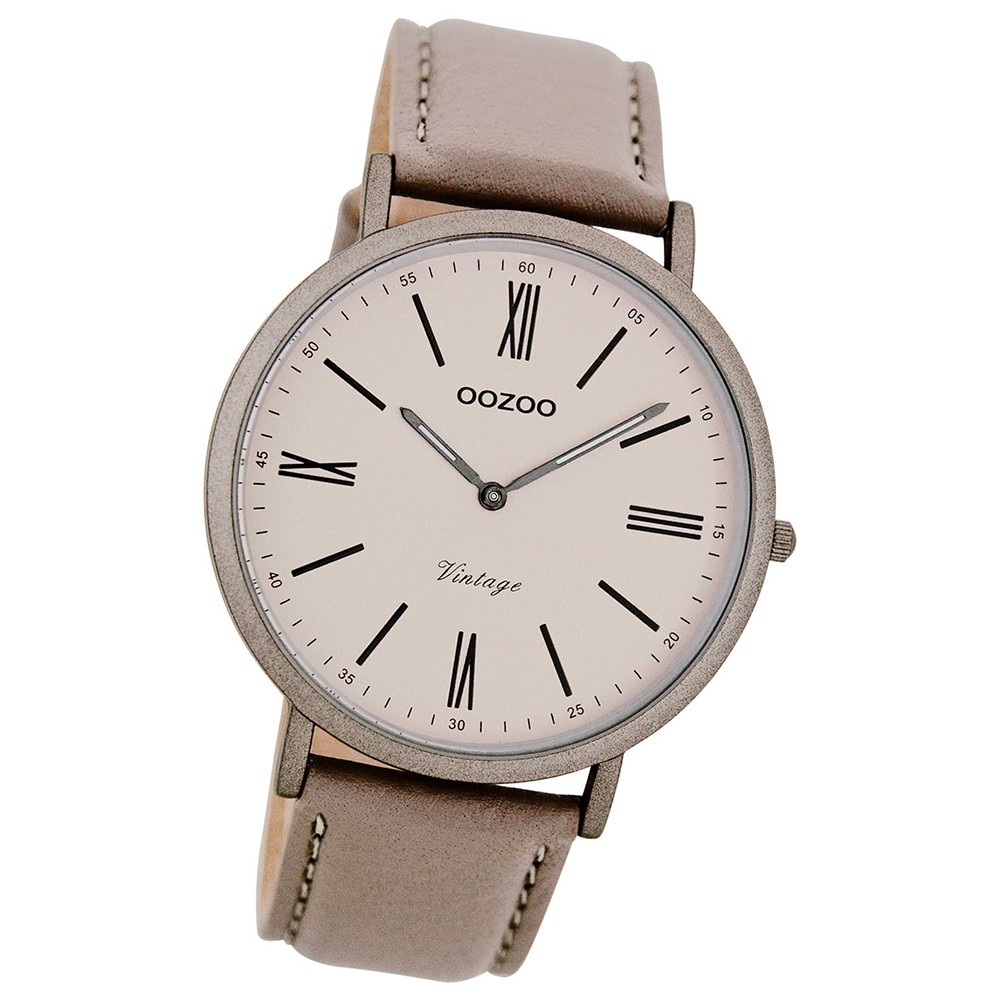 Oozoo Damen Herren-Uhr Ultra Slim Quarzuhr Leder-Armband taupe braun UOC7711