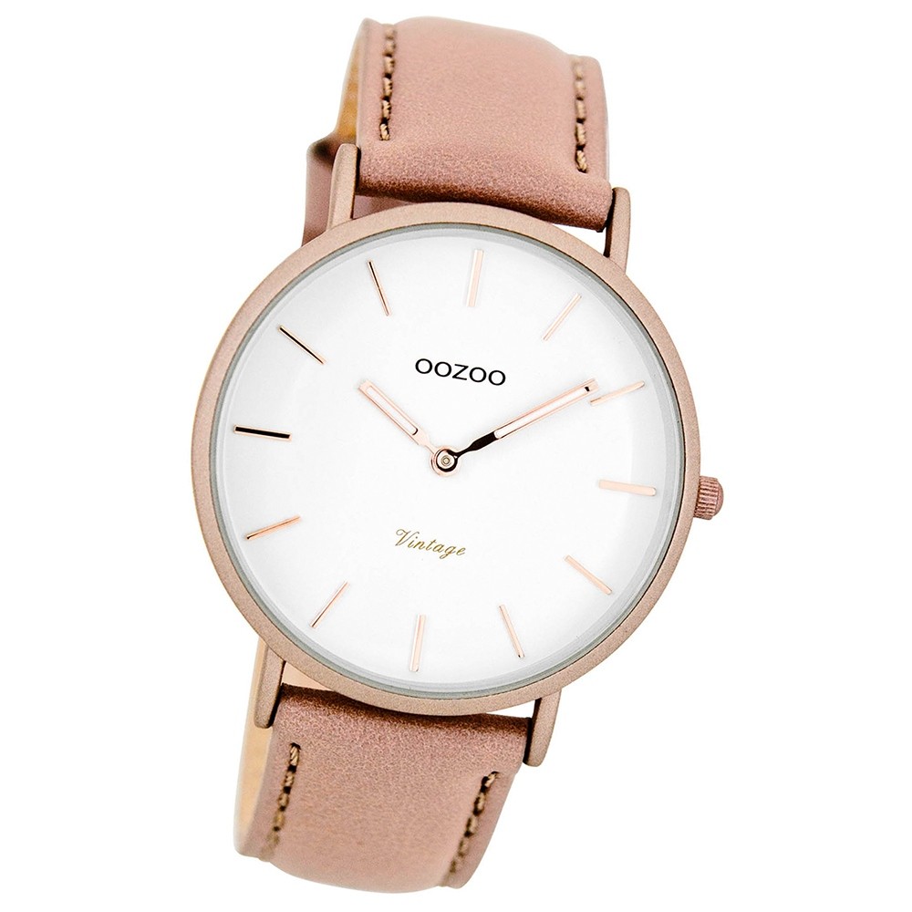 Oozoo Damen-Uhr Ultra Slim Quarzuhr Leder-Armband pinkgrau nude UOC7738