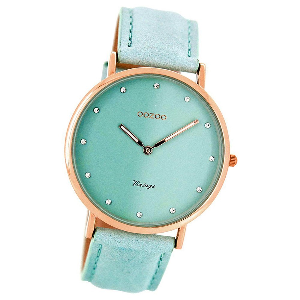 Oozoo Damen-Uhr Ultra Slim Quarzuhr Leder-Armband mintgrün UOC7773