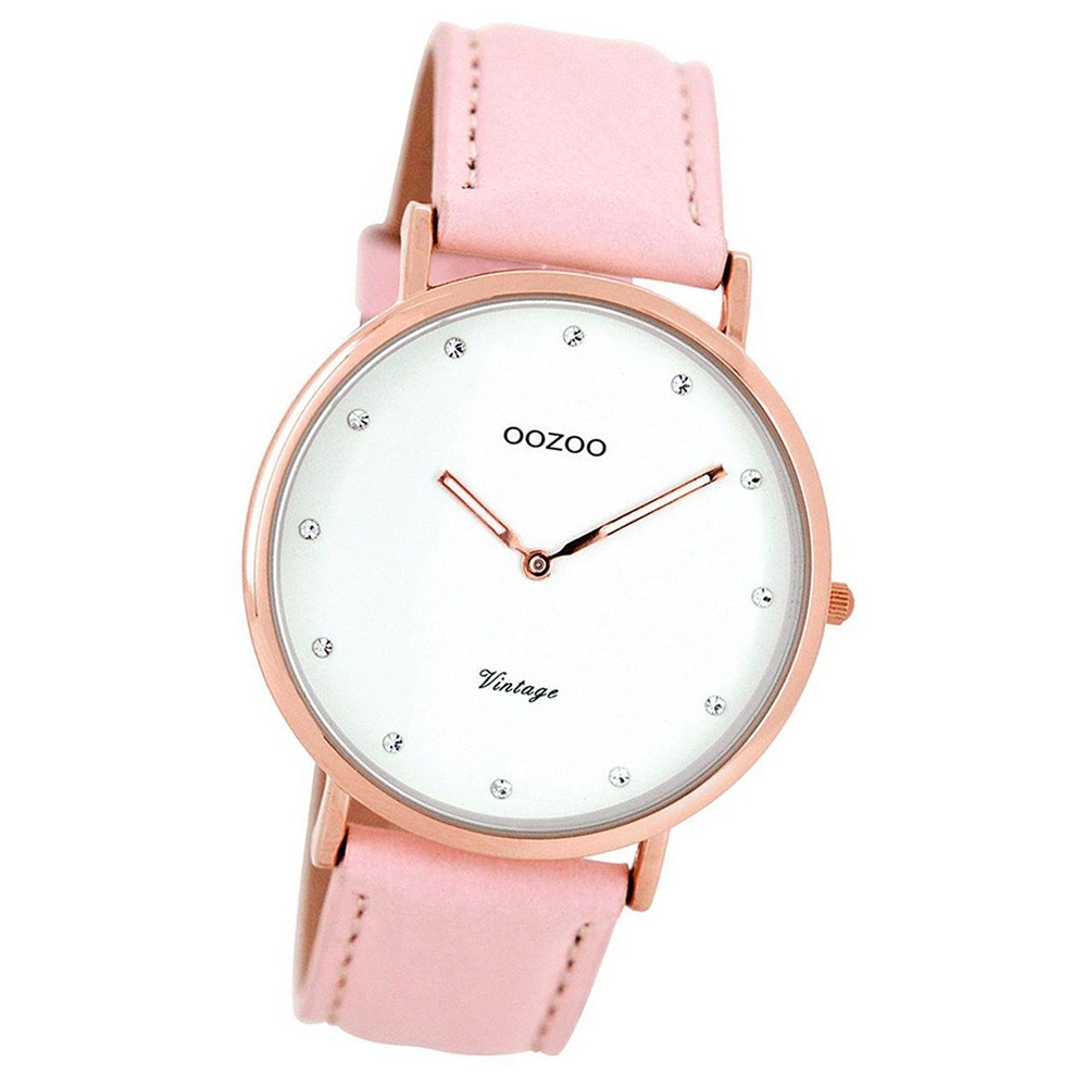 Oozoo Damen-Uhr Ultra Slim Quarzuhr Leder-Armband rosa UOC7775