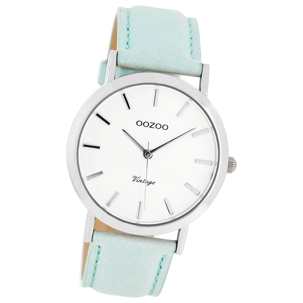Oozoo Damen-Uhr Ultra Slim Quarzuhr Leder-Armband mintgrün UOC8100