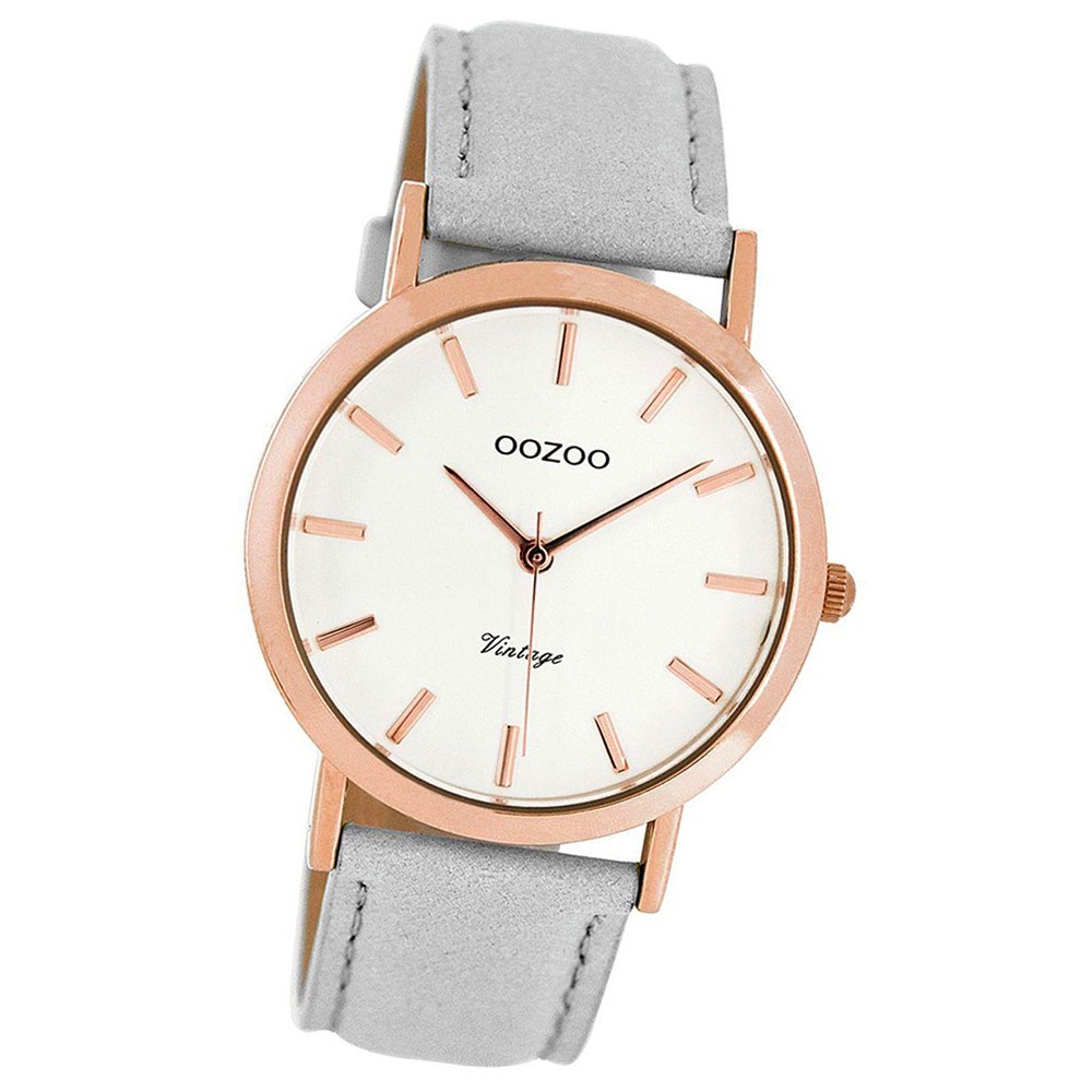 Oozoo Damen-Uhr Ultra Slim Quarzuhr Leder-Armband steingrau UOC8105