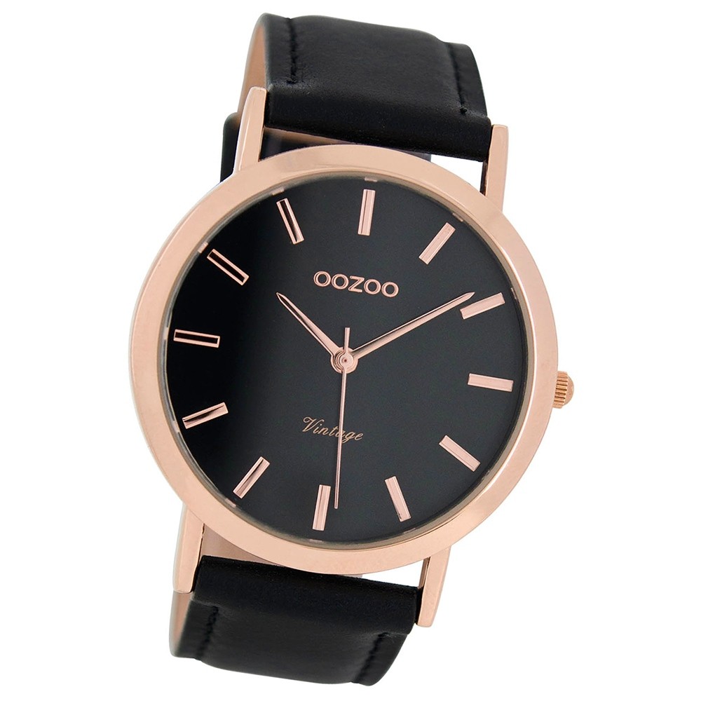Oozoo Herren-Uhr Ultra Slim Quarzuhr Leder-Armband schwarz UOC8119