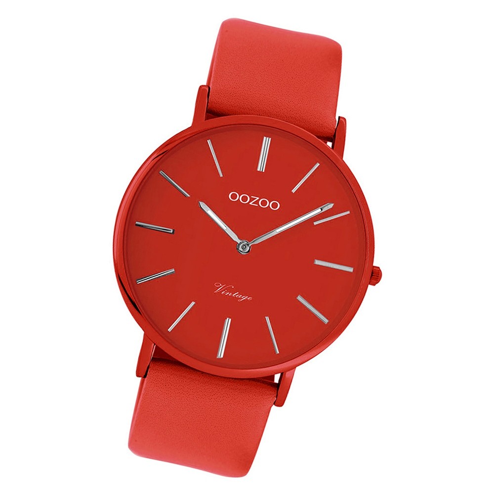 Oozoo Damen Armbanduhr Ultra Slim C9885 Quarzwerk Leder rot UOC9885