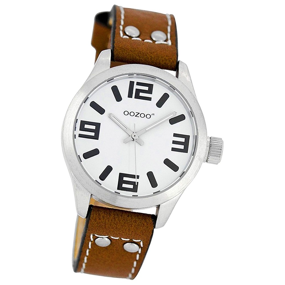 Oozoo Kinder Jugend-Uhr Junior Quarzuhr Leder-Armband cognac braun UOJR156