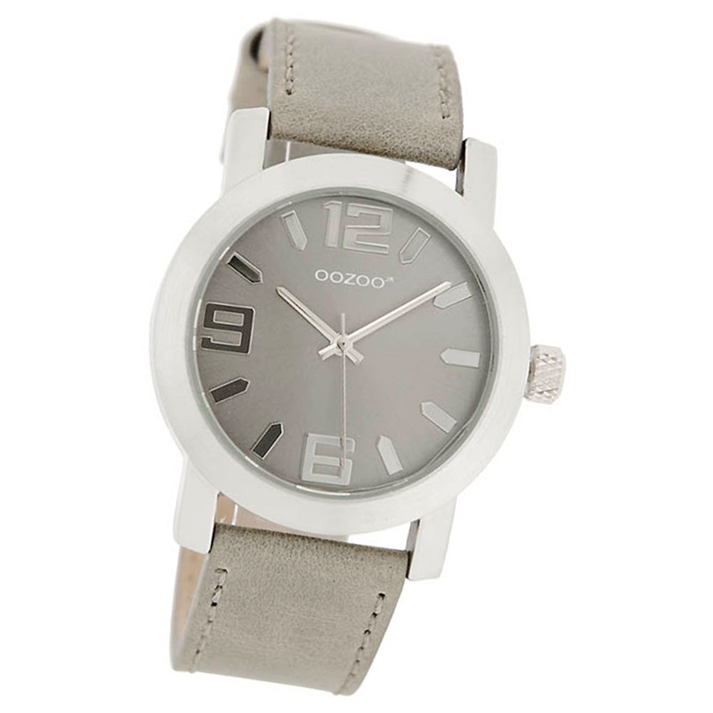 OOZOO Jugenduhr grau/silber 38mm, Uhr mit Leder-Armband UOJR202