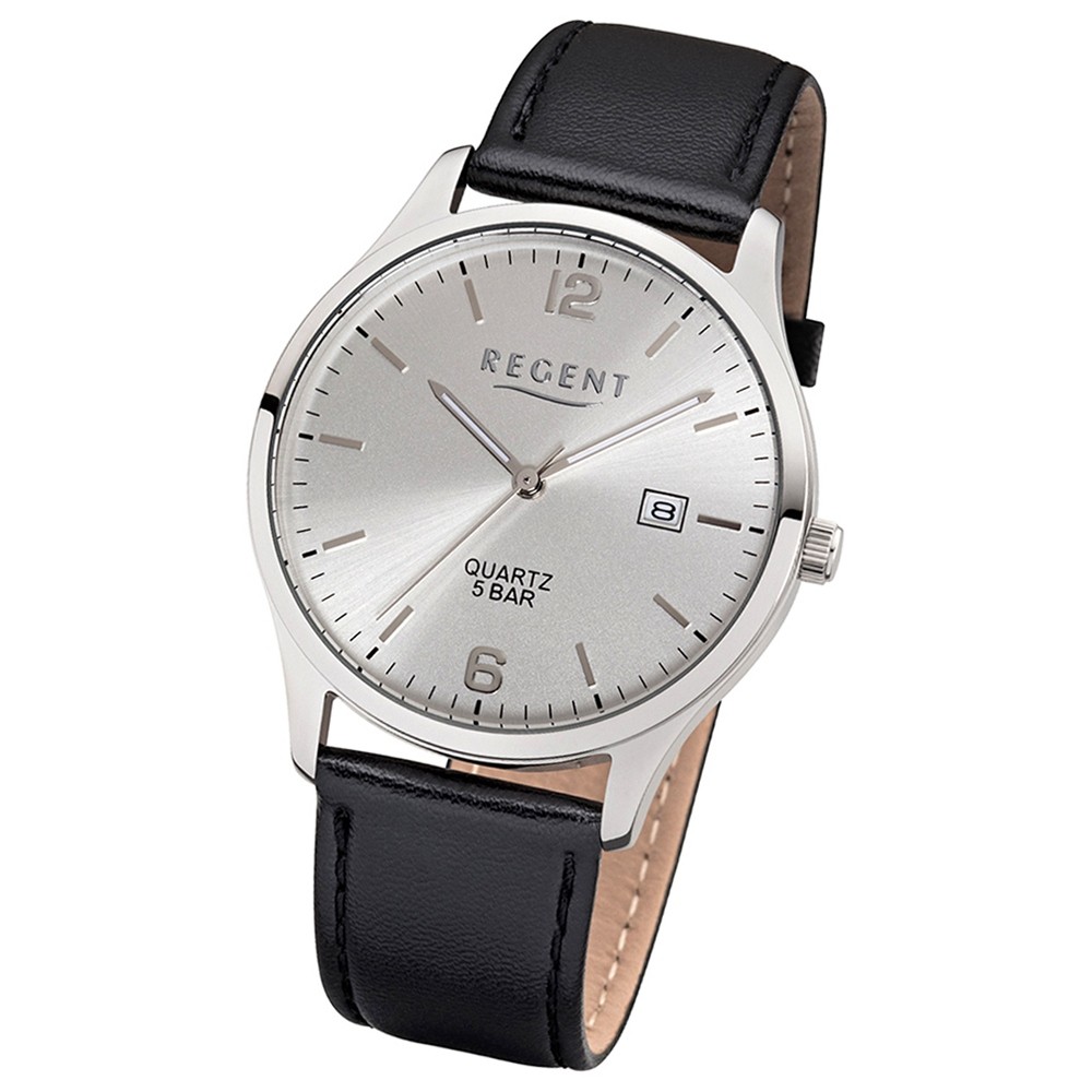 Regent Herren-Armbanduhr 32-1113408 Quarz-Uhr Leder-Armband schwarz UR1113408