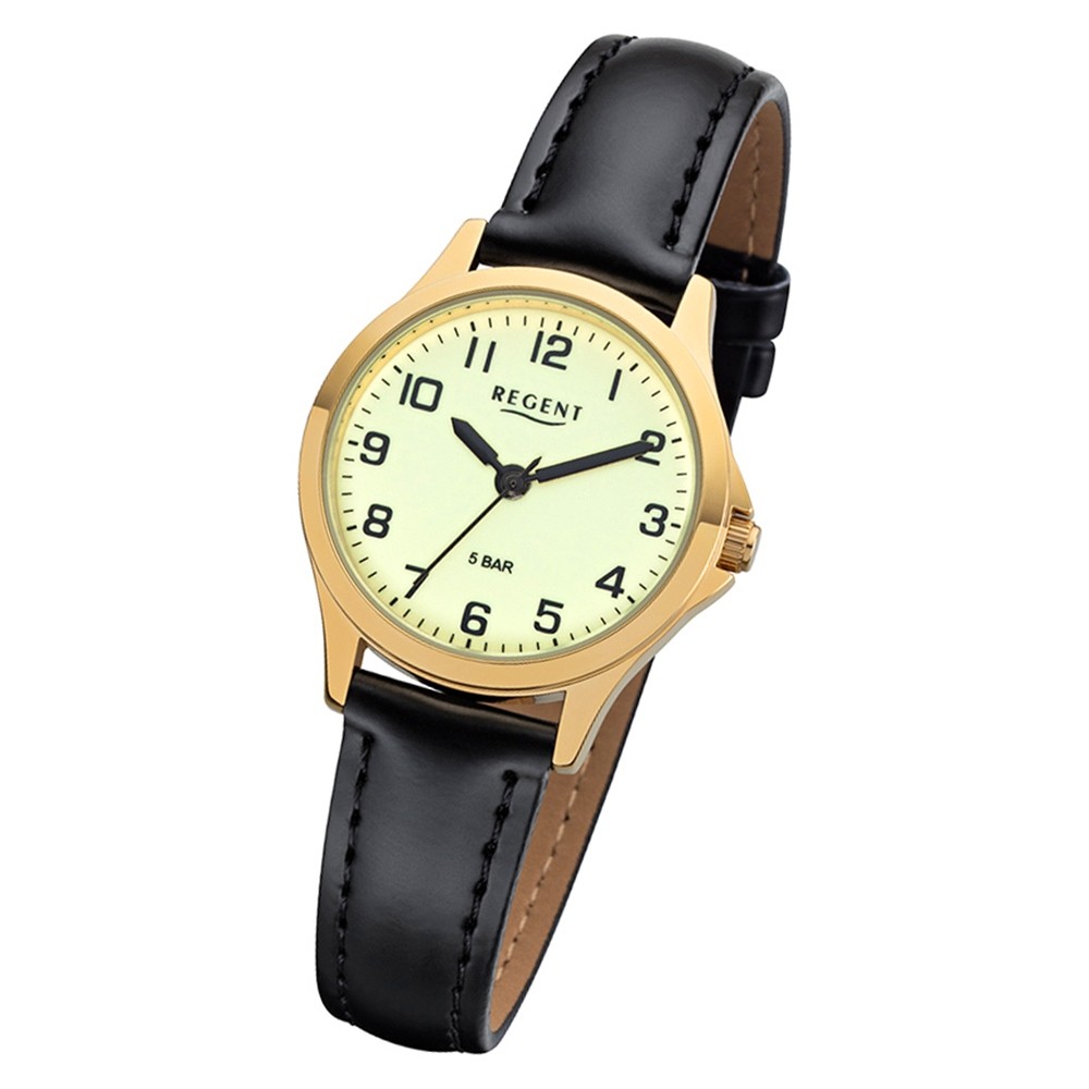Regent Damen Armbanduhr Analog 2103485 Quarz-Uhr Leder schwarz UR2103485