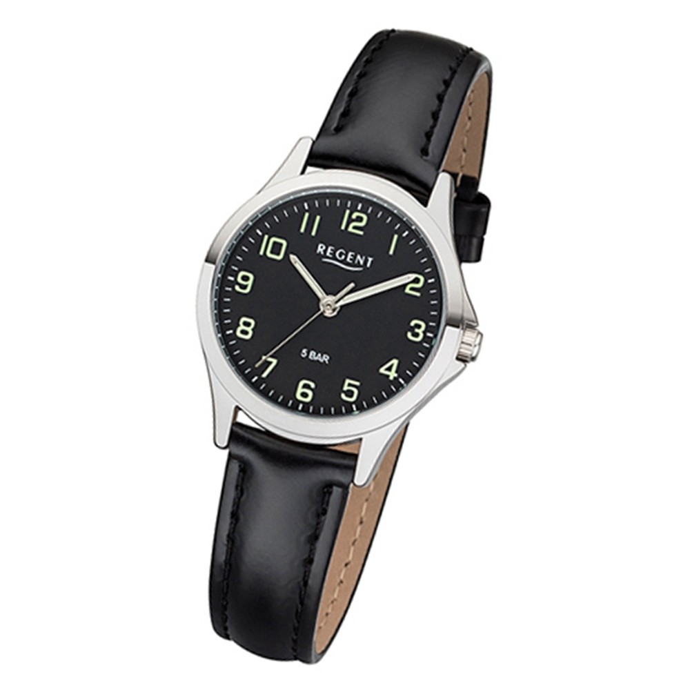 Regent Damen Armbanduhr Analog 2112419 Quarz-Uhr Leder schwarz UR2112419