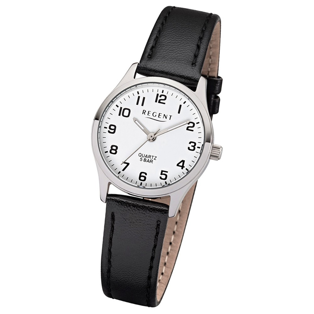 Regent Damen-Armbanduhr F-1309 Quarz-Uhr Leder-Armband schwarz UR2113418