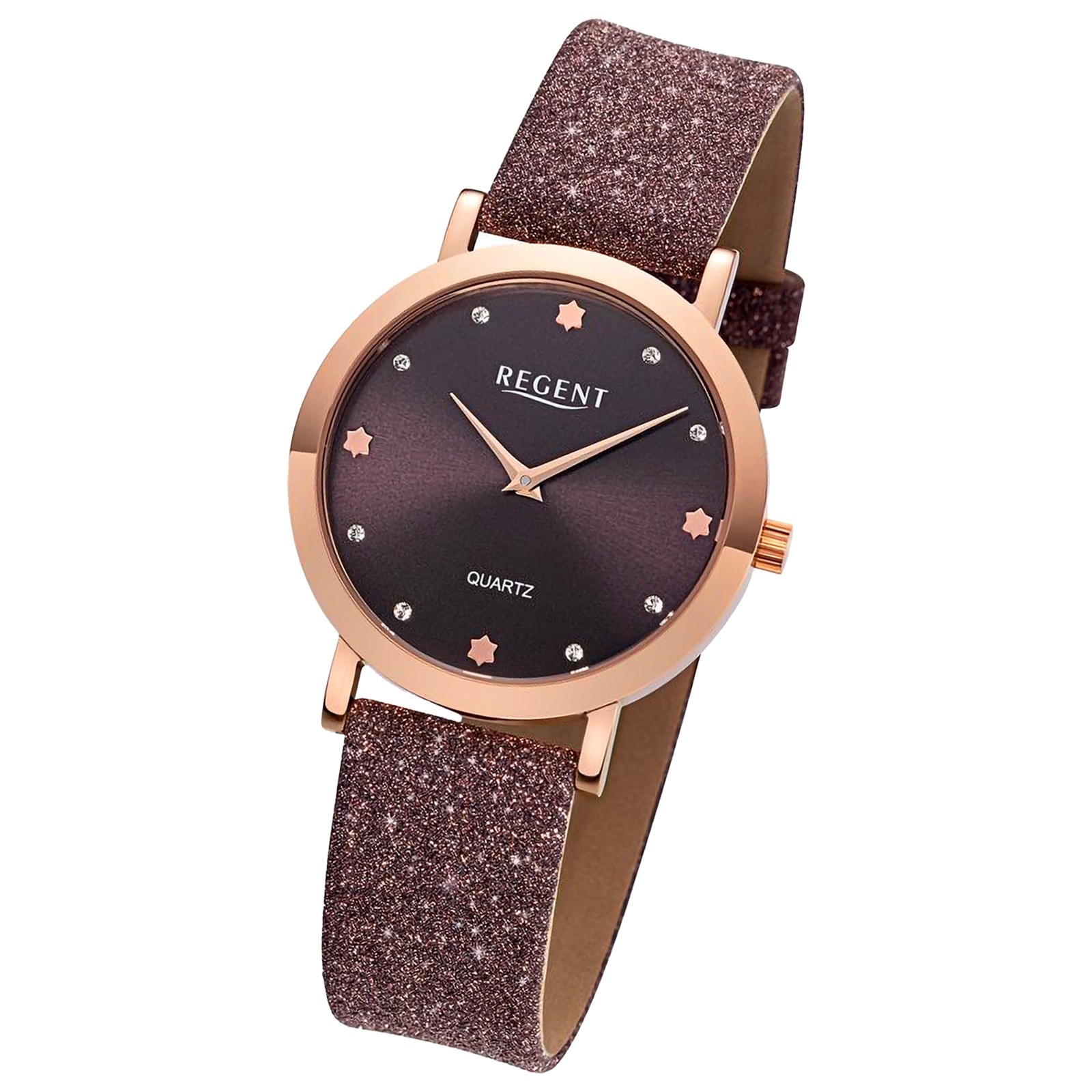 Regent Damen Armbanduhr Analog Lederarmband rot braun UR2154075