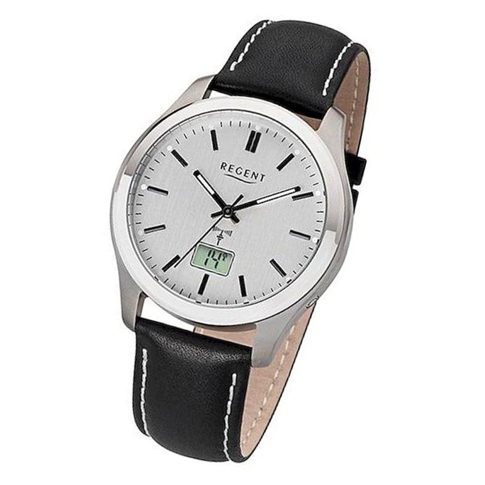 Regent Herren Funkuhr Analog-Digital BA-308 Funk-Uhr Leder schwarz URBA308