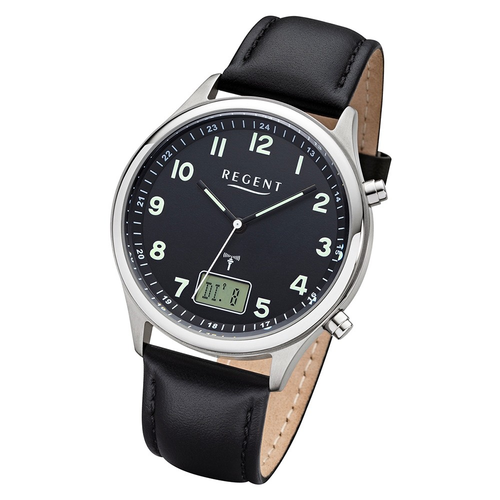 Regent Herren Funkuhr Analog-Digital FR-278 Funk-Uhr Leder schwarz URBA447