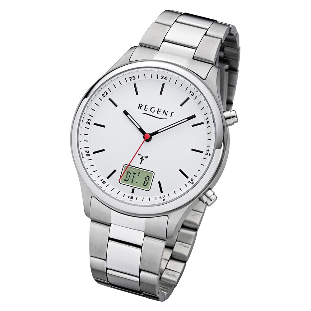 Regent Herren Funkuhr Analog-Digital FR-279 Funk-Uhr Metall silber URBA448