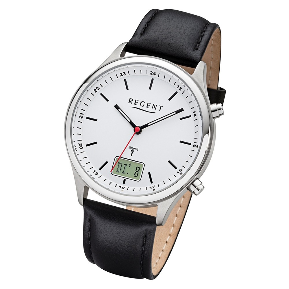 Regent Herren Funkuhr Analog-Digital BA-449 Funk-Uhr Leder schwarz URBA449