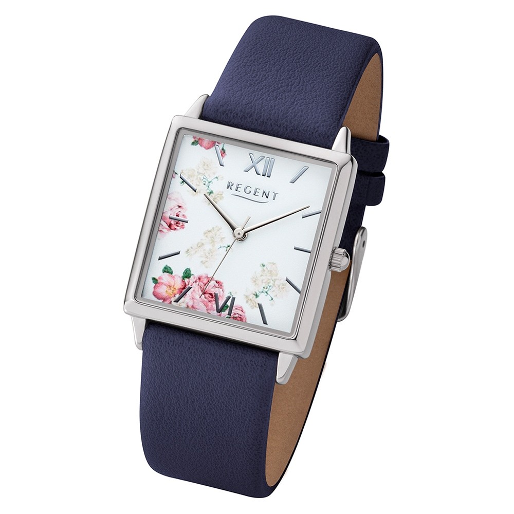 Regent Damen Armbanduhr Analog BA-481 Quarz-Uhr Leder blau URBA481