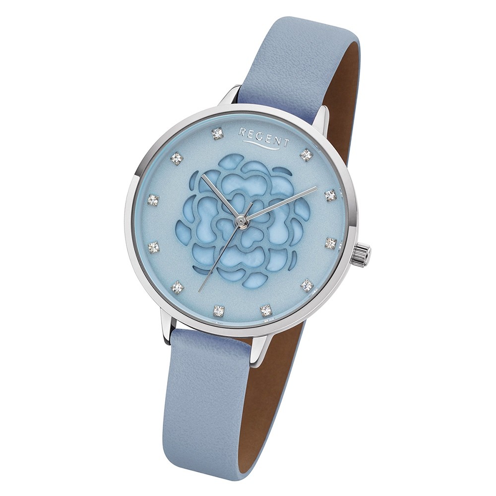 Regent Damen Armbanduhr Analog BA-492 Quarz-Uhr Leder hellblau URBA492