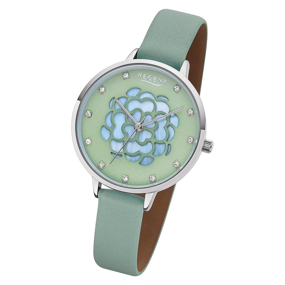 Regent Damen Armbanduhr Analog BA-493 Quarz-Uhr Leder grün URBA493