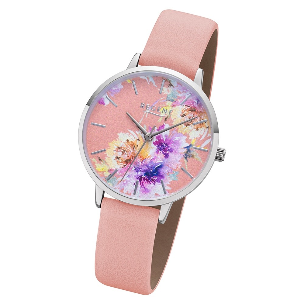 Regent Damen Armbanduhr Analog BA-496 Quarz-Uhr Leder rosa URBA496