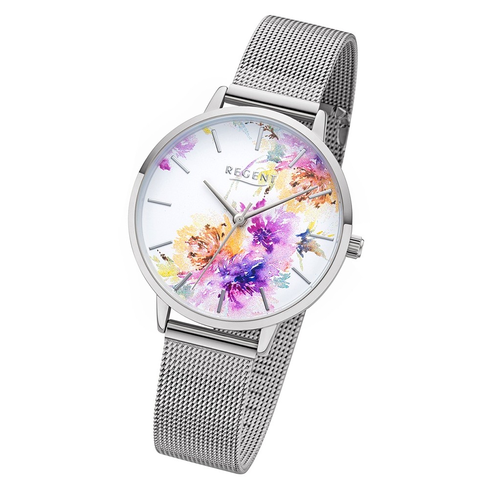 Regent Damen Armbanduhr Analog BA-498 Quarz-Uhr Metall silber URBA498