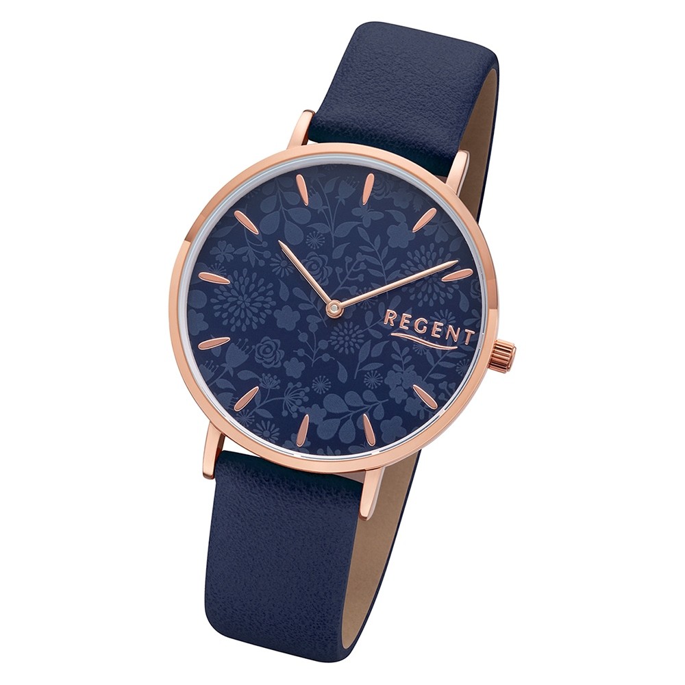 Regent Damen Armbanduhr Analog BA-505 Quarz-Uhr Leder blau URBA505
