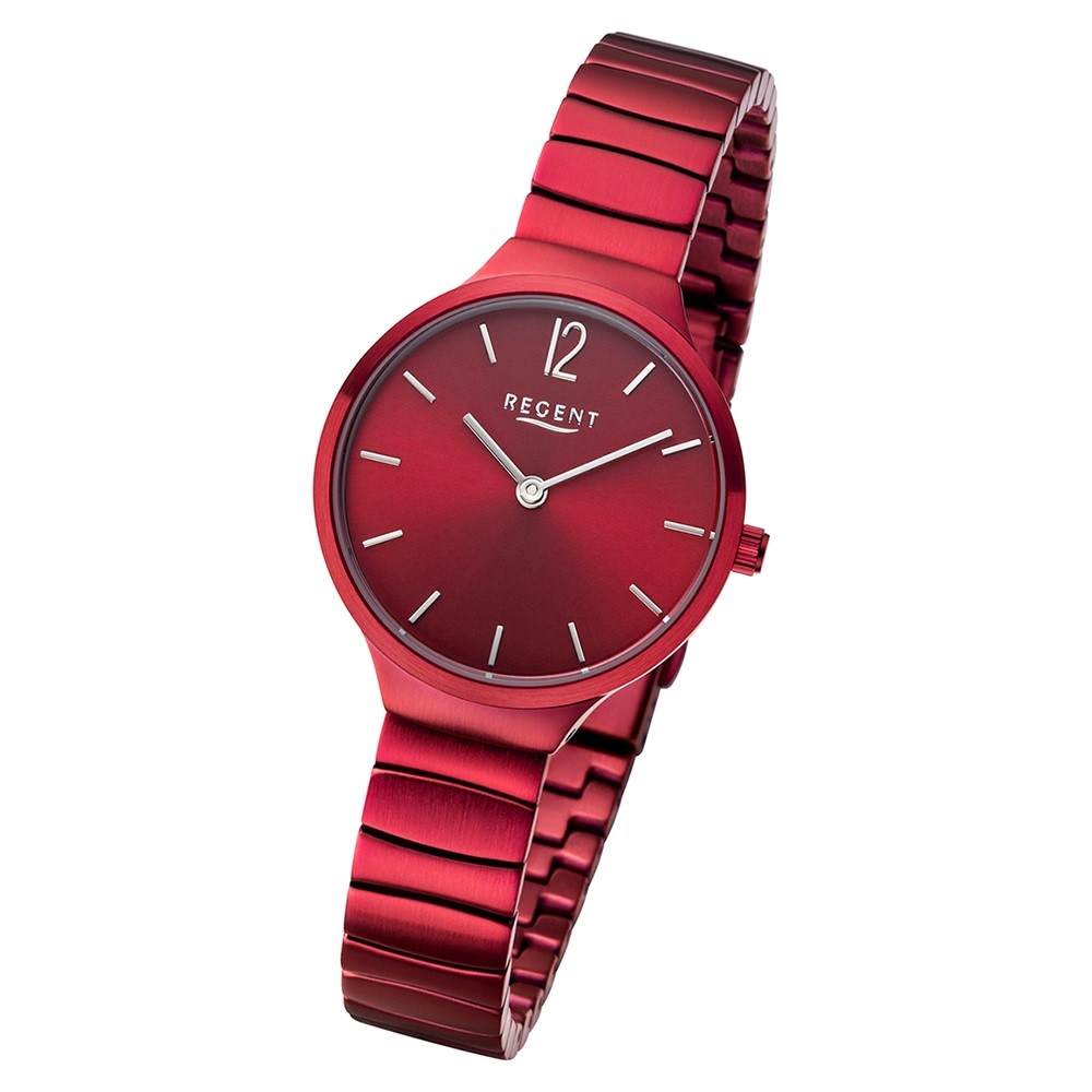 Regent Damen Armbanduhr Analog BA-558 Quarz-Uhr Edelstahl rot URBA558