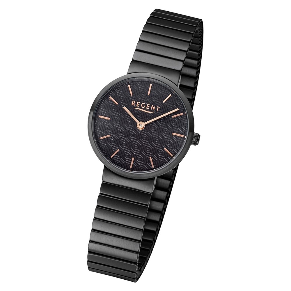 Regent Damen Armbanduhr Analog BA-584 Quarz-Uhr Edelstahl schwarz URBA584