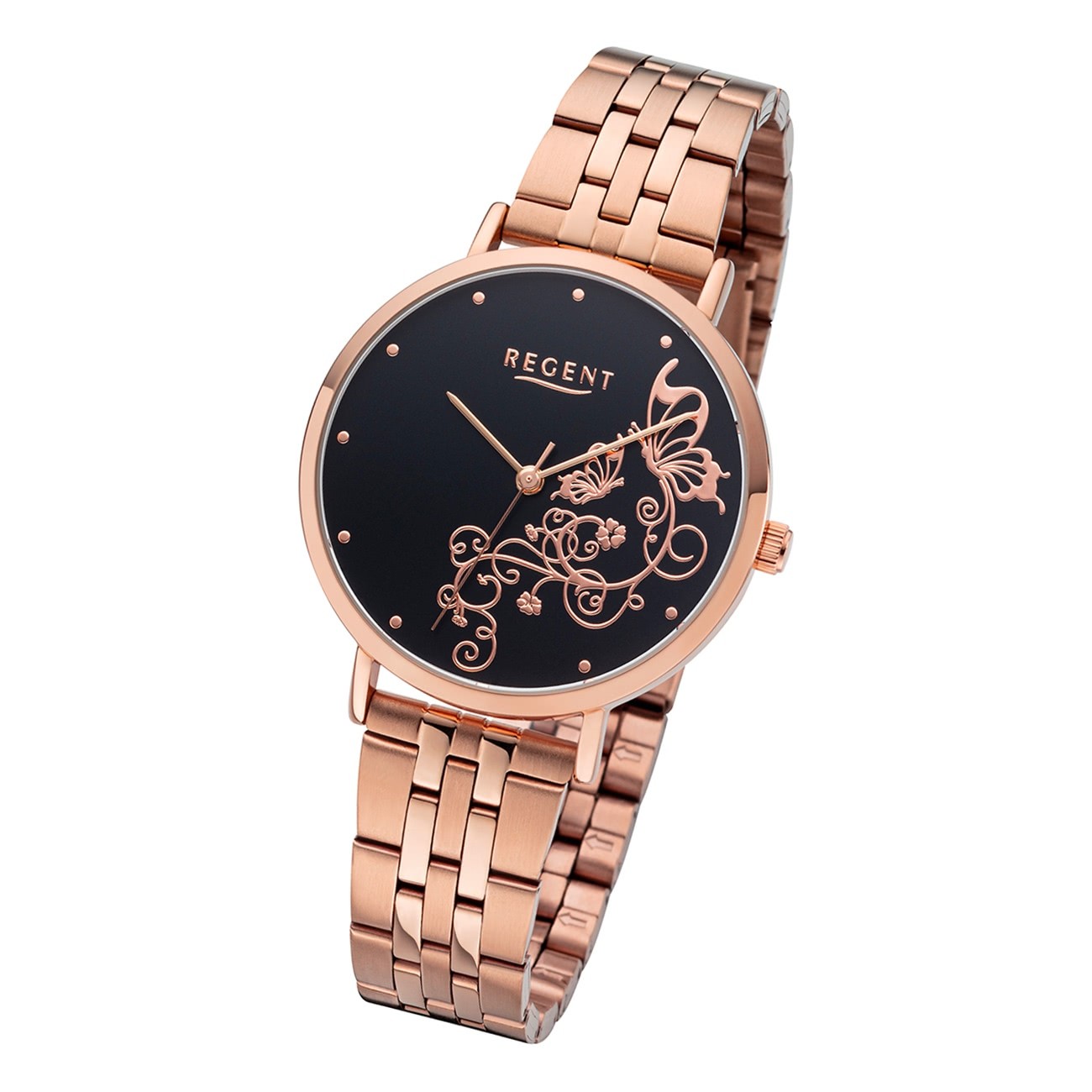 Regent Damen Armbanduhr Analog BA-613 Quarz-Uhr Edelstahl rosegold URBA613