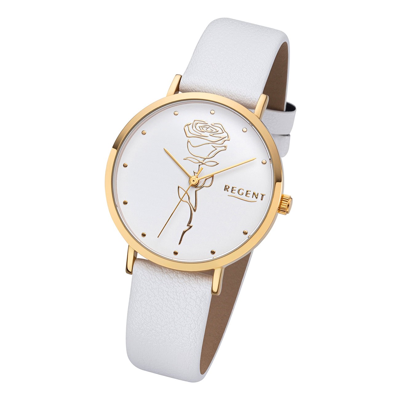 Regent Damen Armbanduhr Analog BA-623 Quarz-Uhr Leder weiß URBA623