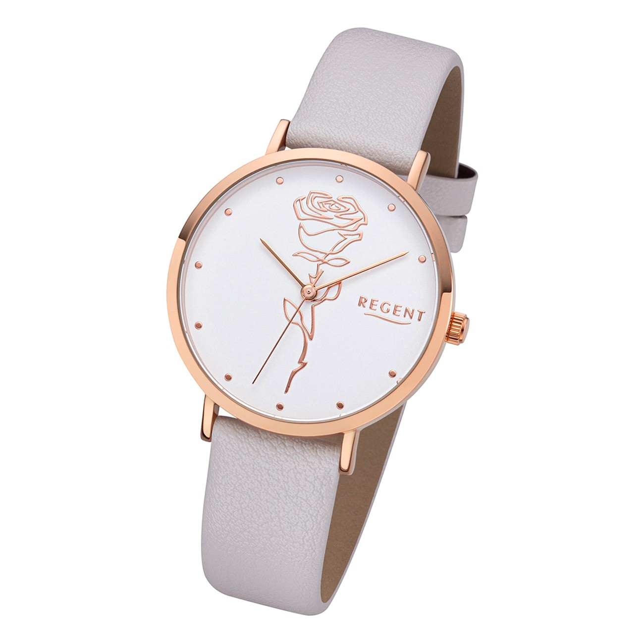 Regent Damen Armbanduhr Analog BA-624 Quarz-Uhr Leder grau URBA624
