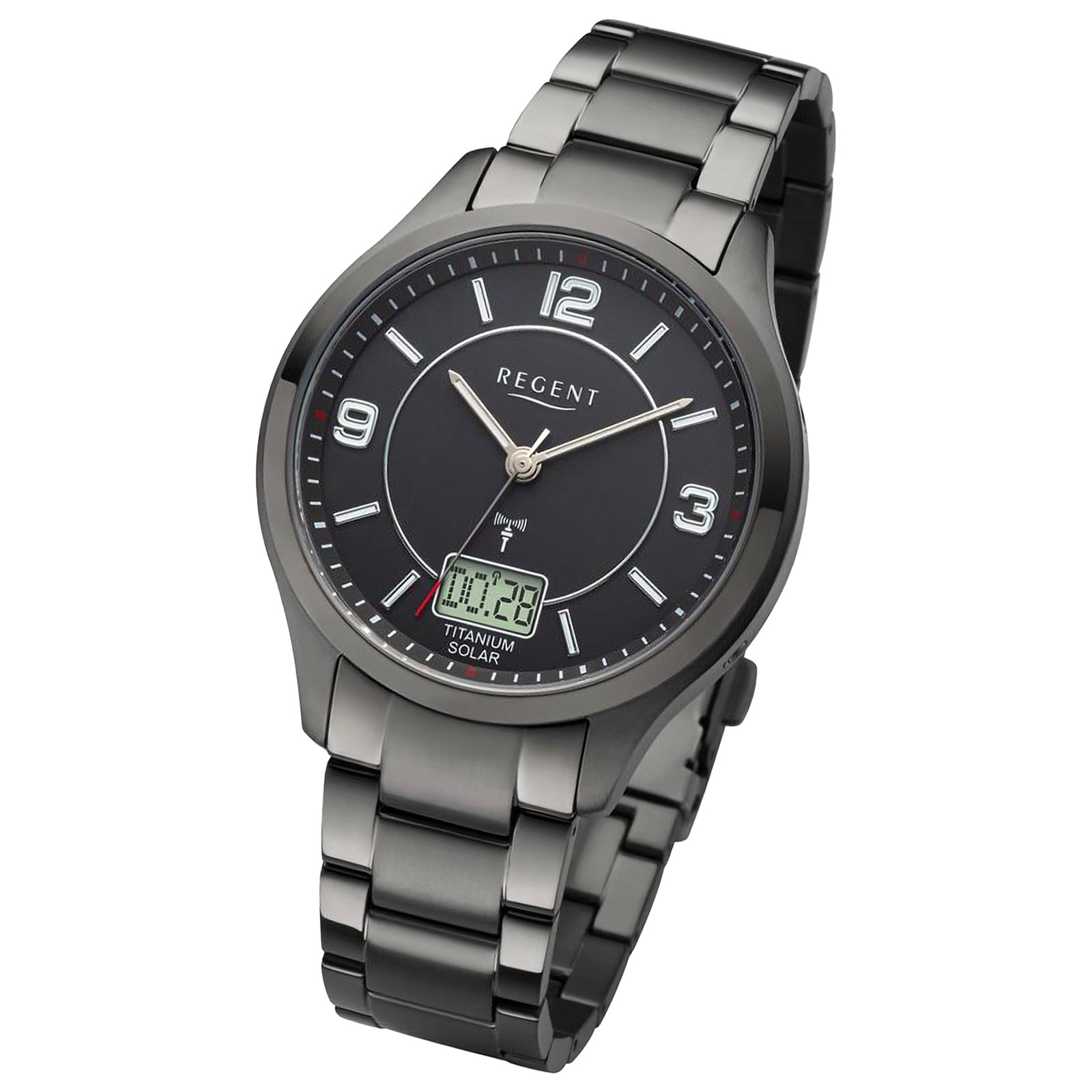 Regent Herren Funkuhr Analog-Digital Metallarmband schwarz URBA716
