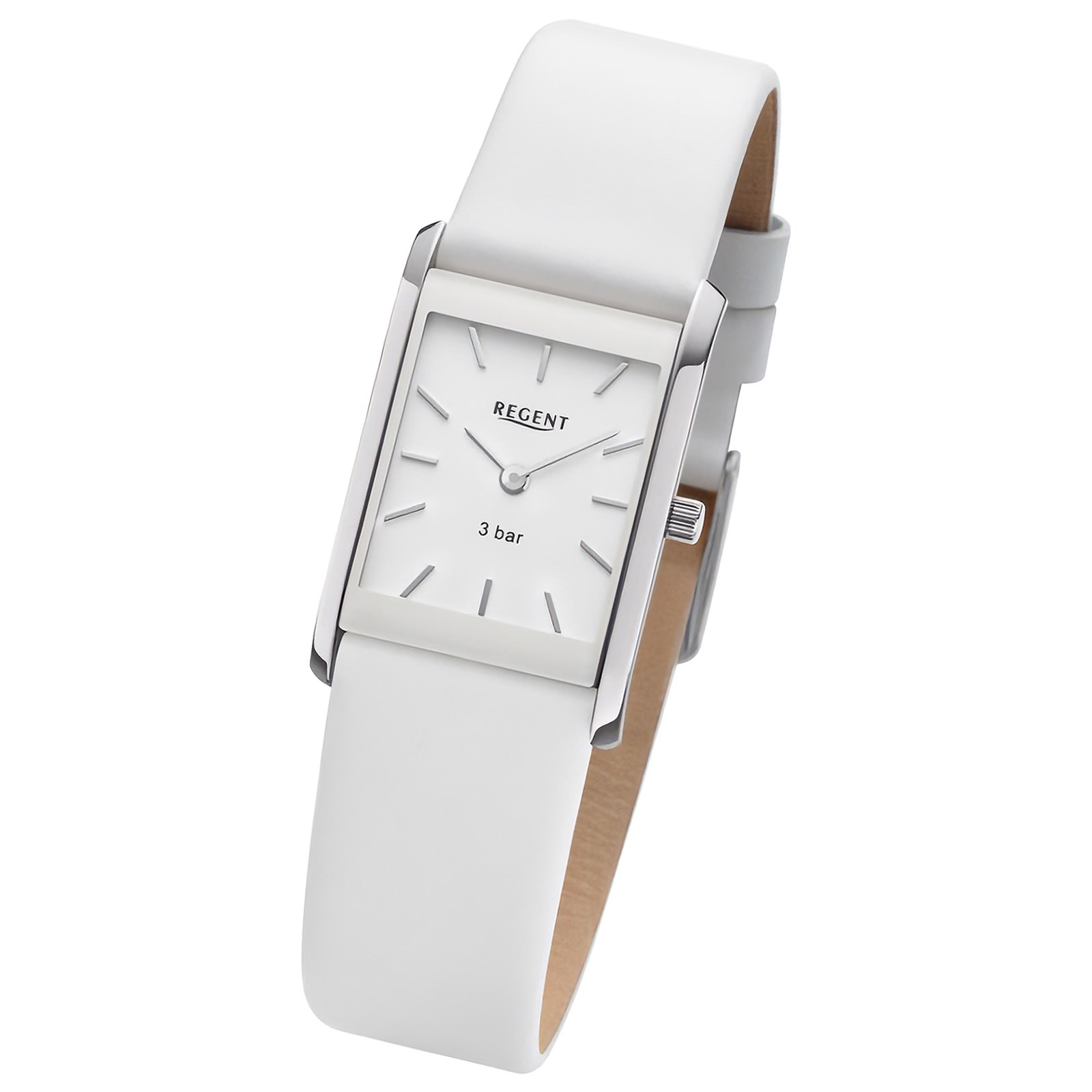 Regent Damen Titan-Armbanduhr rechteck Analog Lederarmband weiß URBA844