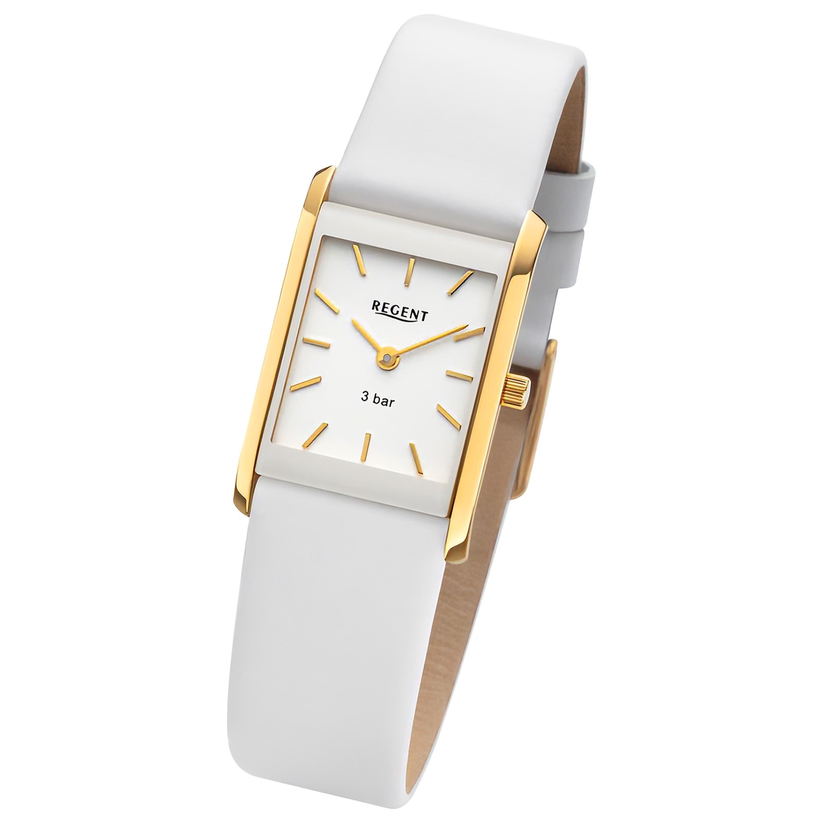 Regent Damen Titan-Armbanduhr rechteck Analog Lederarmband weiß URBA845