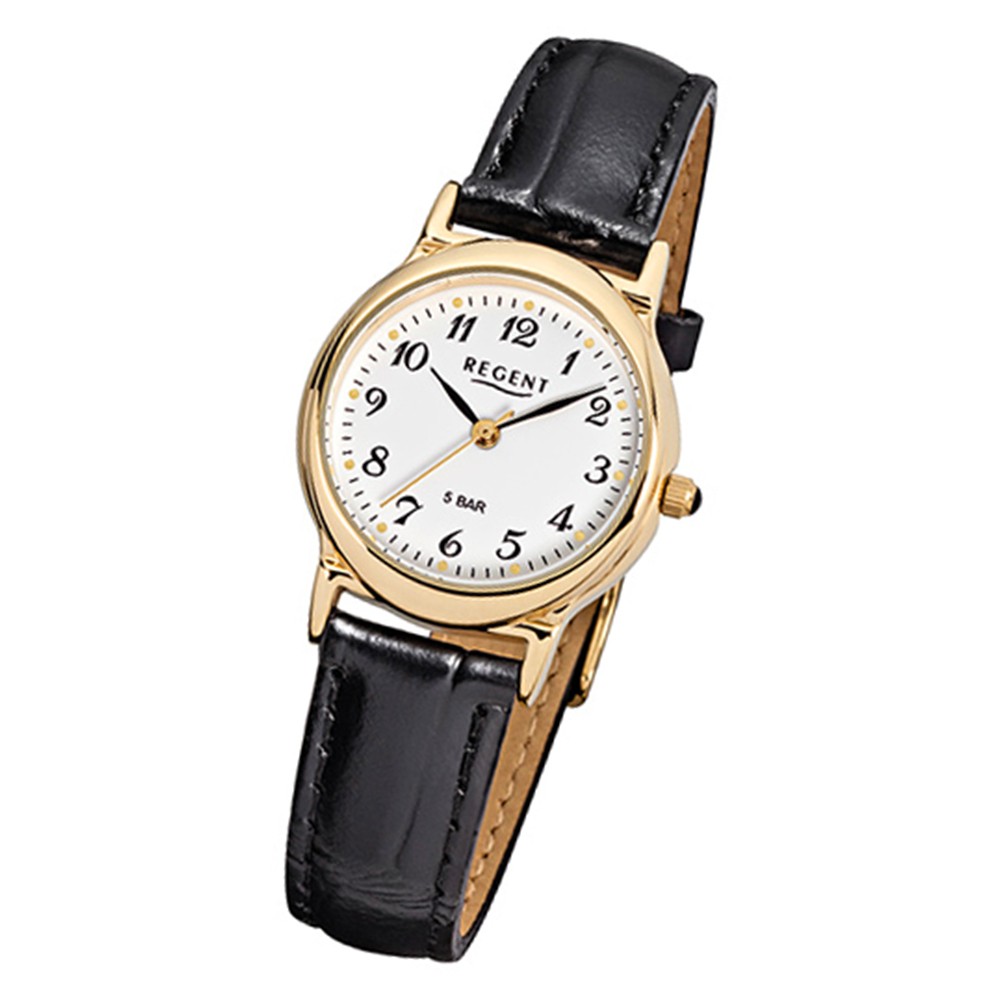 Regent Damen-Armbanduhr F-015 Quarz-Uhr Leder-Armband schwarz URF015