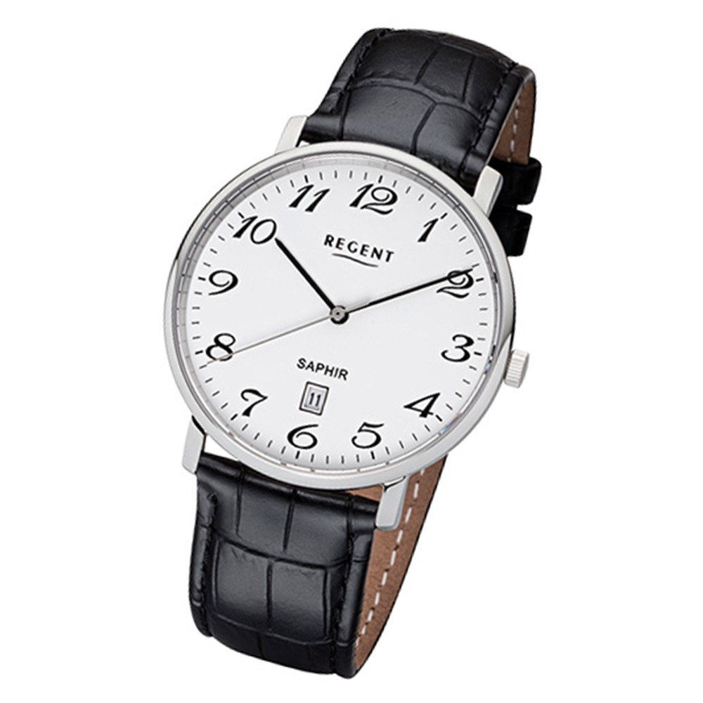 Regent Herren-Armbanduhr 32-F-1001 Quarz-Uhr Leder-Armband schwarz URF1001