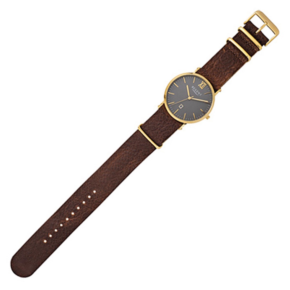 Regent Herren-Armbanduhr 32-F-1034 Quarz-Uhr Leder-Armband braun URF1034